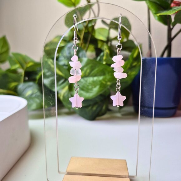Rose Quartz Crystal Dangle Earrings - Picture 5 of 6